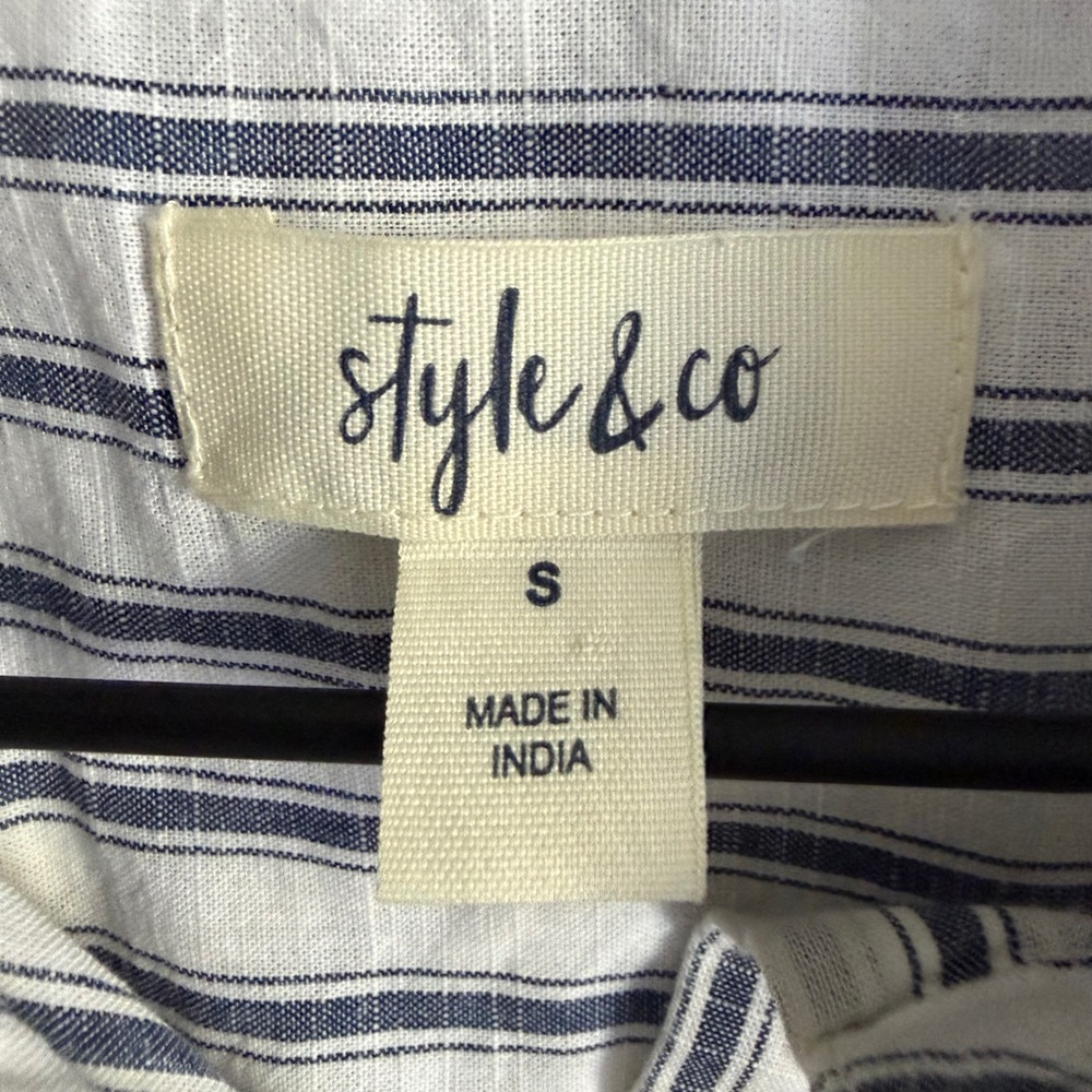 Style & Co Blue White Striped Button Down Shirt 100% Cotton Chic Preppy - Picture 4 of 5